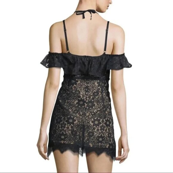 Free People For Love & Lemons Rosemary Mini Dress Lace Halter Off Shoulder Black - Picture 14 of 14